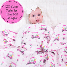 Load image into Gallery viewer, LollyBanks - Pink Golf Toddler 100% Cotton Muslin Blanket