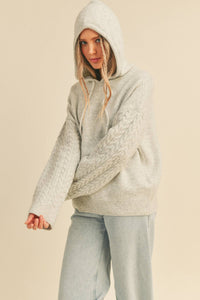 Cable Knit Sleeve Hoodie - Grey