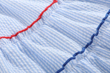 Load image into Gallery viewer, Blue Seersucker USA Flag Layered Sundress
