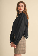 Load image into Gallery viewer, Embroidered Cut Out Hem Blouse - Black
