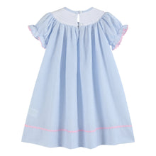 Load image into Gallery viewer, Blue Seersucker Bow Smocked Bishop Dress