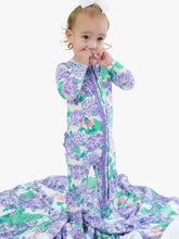 Load image into Gallery viewer, Baby Girls Bamboo Viscose Purple Hydrangea Garden Footed Ruffle One Piece Pajama