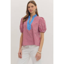 Load image into Gallery viewer, Gingham short puff sleeve top