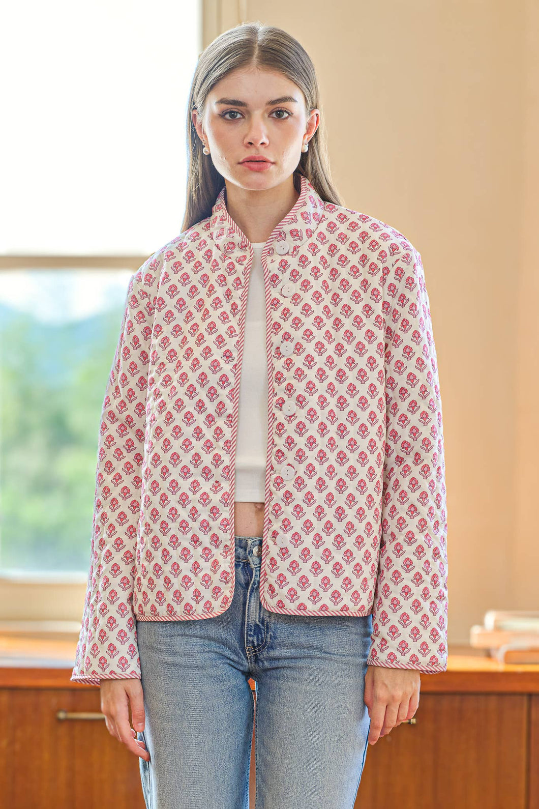 Two-in-One Reversible Floral and Stripe Jacket