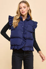 Load image into Gallery viewer, Ruffle Trim Button Down Puffer Vest