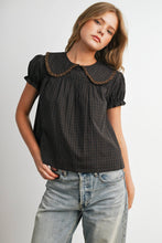 Load image into Gallery viewer, Plaid Peter Pan Collar Puff Sleeve Blouse-BMT8693