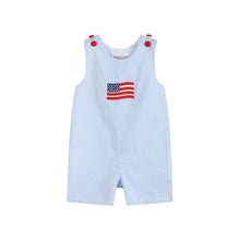 Load image into Gallery viewer, Blue Seersucker USA Flag Shortalls