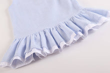 Load image into Gallery viewer, Light Blue Seersucker Ruffle Dress