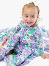 Load image into Gallery viewer, Baby Girls Bamboo Viscose Purple Hydrangea Garden Footed Ruffle One Piece Pajama