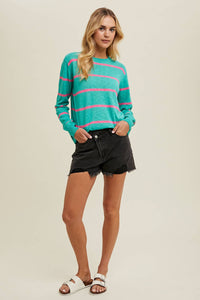 Striped Light Weight Sweater - Teal