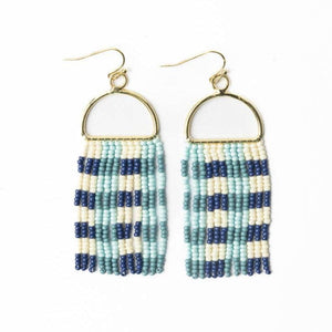 INK + ALLOY - Allison Gingham Beaded Fringe Earrings Blue