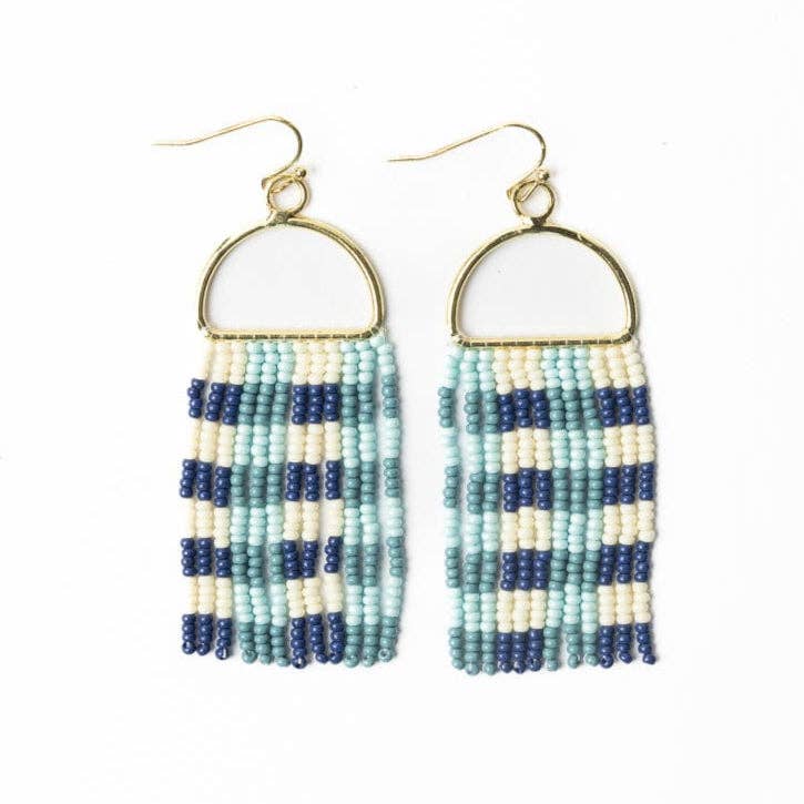 INK + ALLOY - Allison Gingham Beaded Fringe Earrings Blue
