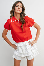 Load image into Gallery viewer, BUTTERMELON - Scalloped Trim Knit Polo Top - BMW8391