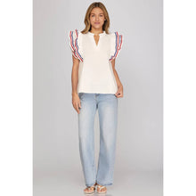 Load image into Gallery viewer, STYLE USA - RIC RAC TRIM DETAIL WOVEN TOP
