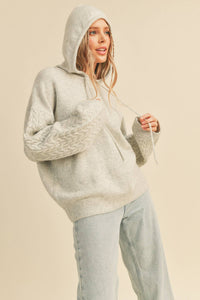 Cable Knit Sleeve Hoodie - Grey