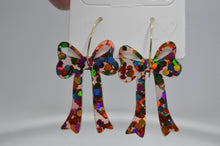 Load image into Gallery viewer, The Adorned Fox - Rainbow Glitter Bow Acrylic Earrings, Coquette, Hoops