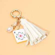 Load image into Gallery viewer, Sensibling Corp. - Mahjong Tile Pearl Charm Faux Leather Tassel Keychain Bag Charm