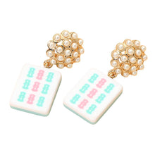 Load image into Gallery viewer, Sensibling Corp. - Pearl Floral Mahjong Tile Charm Drop Dangle Earrings