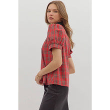 Load image into Gallery viewer, Plaid cuff band short sleeve top