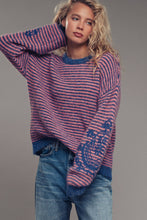 Load image into Gallery viewer, Embroidered Detail Striped Crewneck Sweater