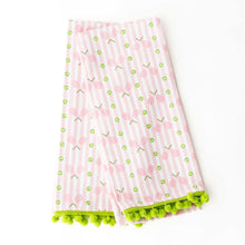 Load image into Gallery viewer, Pink Tennis Stripe Pom-Pom Kitchen Towel Set