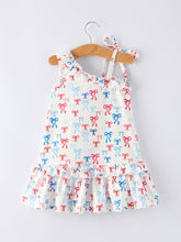 Load image into Gallery viewer, 4th of july Bow Print Girls Dress One Shoulder Ruffle