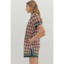 Load image into Gallery viewer, Plaid short puff sleeve mini dress