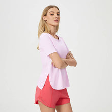 Load image into Gallery viewer, Sodalemon - Women Side Slit Elastic Sport Short Sleeve T-Shirt