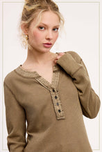 Load image into Gallery viewer, La Miel - HCT7679-Waffle Long Sleeve Henley Thermal Top Halloween