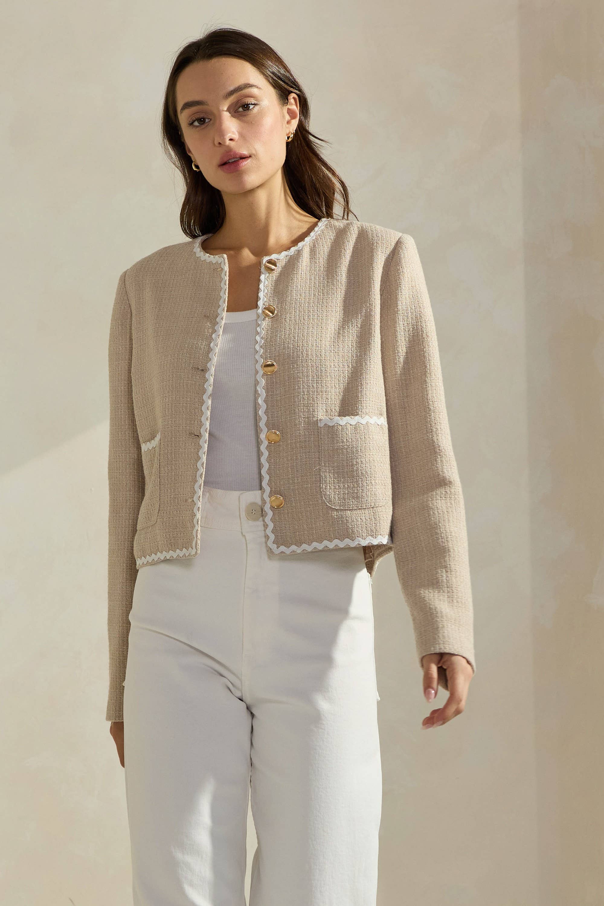 Contrast Trim Tweed Jacket – Lakeside Sundry