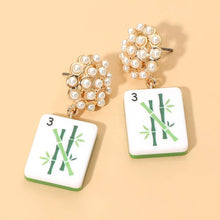 Load image into Gallery viewer, Sensibling Corp. - Pearl Floral Mahjong Tile Charm Drop Dangle Earrings