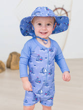 Load image into Gallery viewer, Baby Boys Blue Seas the Day Long Sleeve One Piece Rash Guard