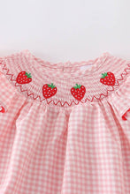 Load image into Gallery viewer, Baby Girls Strawberry Plaid Smocked Romper