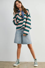 Load image into Gallery viewer, BUTTERMELON - Striped Quarter-Zip Contrast Collar Sweatshirt - BMT7974