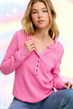 Load image into Gallery viewer, La Miel - HCT7679-Waffle Long Sleeve Henley Thermal Top Halloween