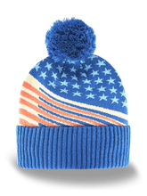 Load image into Gallery viewer, Northern Icons Creations INC - USA Stars Stripes Knit Beanie Hat with Pom, American Flag Winter Cap