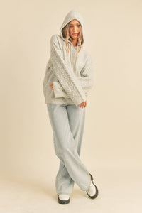 Cable Knit Sleeve Hoodie - Grey