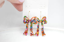 Load image into Gallery viewer, The Adorned Fox - Rainbow Glitter Bow Acrylic Earrings, Coquette, Hoops