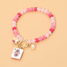 Load image into Gallery viewer, Sensibling Corp. - Mahjong Tile Charm Pearl Floral Bead Ball Accent Beaded Stretch Bracelet