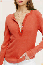 Load image into Gallery viewer, La Miel - HCT7679-Waffle Long Sleeve Henley Thermal Top Halloween