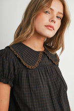 Load image into Gallery viewer, Plaid Peter Pan Collar Puff Sleeve Blouse-BMT8693
