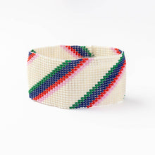 Load image into Gallery viewer, INK + ALLOY - Penelope Stripe Diagonal Seed Bead Bracelet Ivory Navy Green Red