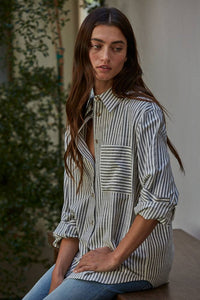 Woven Cotton Collar Neck Button Front Long Sleeve
