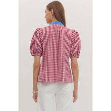 Load image into Gallery viewer, Gingham short puff sleeve top