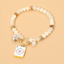 Load image into Gallery viewer, Sensibling Corp. - Mahjong Tile Charm Pearl Floral Bead Ball Accent Beaded Stretch Bracelet