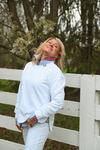 Load image into Gallery viewer, Pearly Vine - Danny Sweatshirt - White w Red, White &amp; Navy Stripe Ribbon