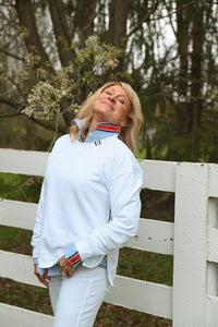 Pearly Vine - Danny Sweatshirt - White w Red, White & Navy Stripe Ribbon