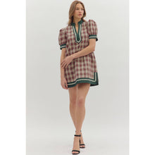 Load image into Gallery viewer, Plaid short puff sleeve mini dress
