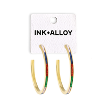 Load image into Gallery viewer, INK + ALLOY - Lulu Hoop Earrings Brass With Chanel Of Seed Beads Lilac, Lapis, Red, + Green Wholesale