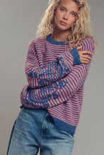 Load image into Gallery viewer, Embroidered Detail Striped Crewneck Sweater